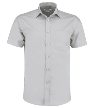 K141 Kustom Kit Short Sleeve Tailored Poplin Shirt Light Grey