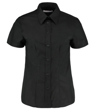 K360 Kustom Kit Ladies Short Sleeve Tailored Workwear Oxford Shirt Black