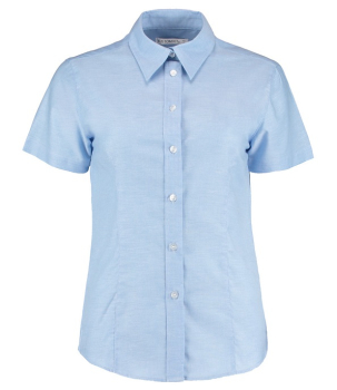 K360 Kustom Kit Ladies Short Sleeve Tailored Workwear Oxford Shirt Light Blue