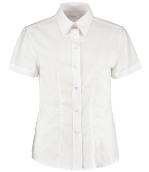 K360 Kustom Kit Ladies Short Sleeve Tailored Workwear Oxford Shirt White