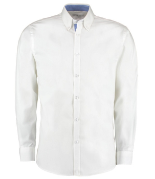 K190 Primium Long Sleeve Contrast Tailored Oxford Shirt White/Mid Blue