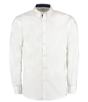 K190 Primium Long Sleeve Contrast Tailored Oxford Shirt White/Navy
