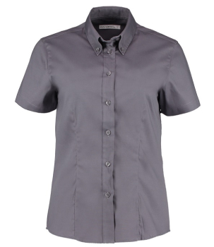K701 Kustom Kit Ladies Premium Short Sleeve Tailored Oxford Shirt Charcoal