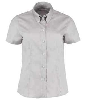 K701 Kustom Kit Ladies Premium Short Sleeve Tailored Oxford Shirt Silver
