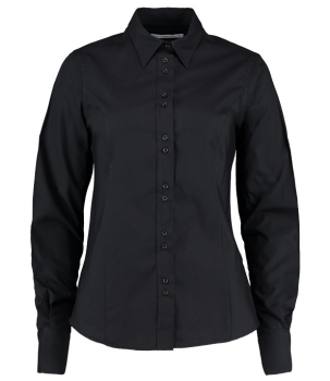 K388 Kustom Kit Ladies Long Sleeve Tailored City Business Shirt Black