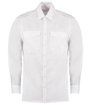 K134 Kustom Kit Long Sleeve Tailored Pilot Shirt White
