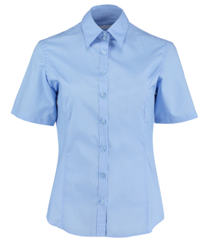 K742F Kustom Kit Ladies Short Sleeve Tailored Business Shirt Light Blue