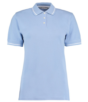 K706 Ladies St Mellion Tipped Cotton Pique Polo Shirts Light Blue/White