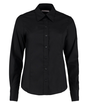K702 Kustom Kit Ladies Premium Long Sleeve Tailored Oxford Shirt Black