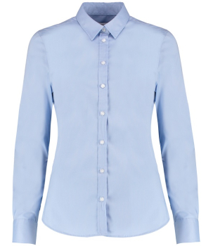 K782 Kustom Kit Ladies Long Sleeve Tailored Stretch Oxford Shirt Light Blue