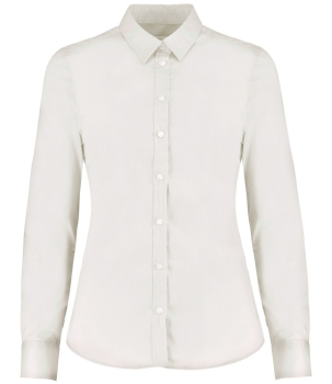 K782 Kustom Kit Ladies Long Sleeve Tailored Stretch Oxford Shirt White