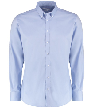 K182 Kustom Kit Slim Fit Stretch Long Sleeve Oxford Shirt Light Blue