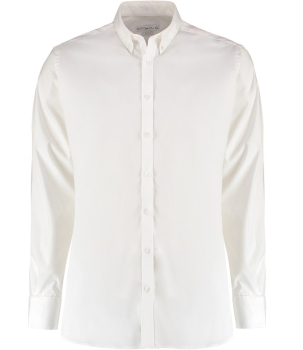 K182 Kustom Kit Slim Fit Stretch Long Sleeve Oxford Shirt White