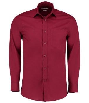 K142 Kustom Kit Long Sleeve Tailored Poplin Shirt Claret