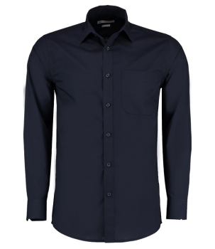K142 Kustom Kit Long Sleeve Tailored Poplin Shirt Dark Navy