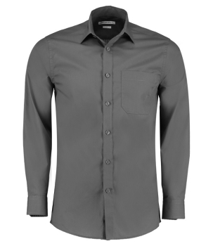 K142 Kustom Kit Long Sleeve Tailored Poplin Shirt Graphite Grey