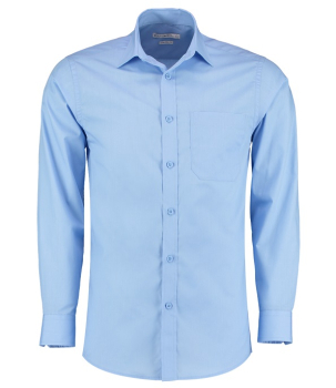 K142 Kustom Kit Long Sleeve Tailored Poplin Shirt Light Blue