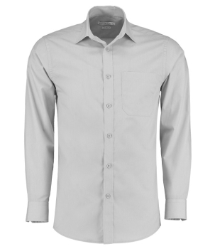K142 Kustom Kit Long Sleeve Tailored Poplin Shirt Light Grey