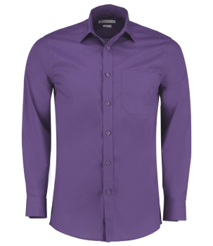 K142 Kustom Kit Long Sleeve Tailored Poplin Shirt Purple