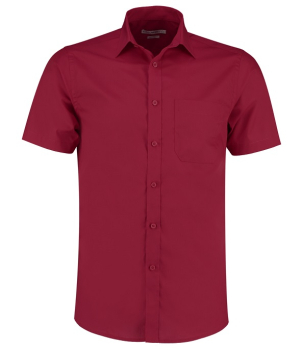 K141 Kustom Kit Short Sleeve Tailored Poplin Shirt Claret