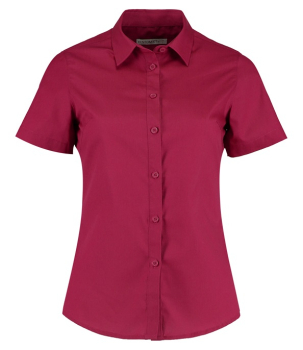 K241 Kustom Kit Ladies Short Sleeve Tailored Poplin Shirt Claret