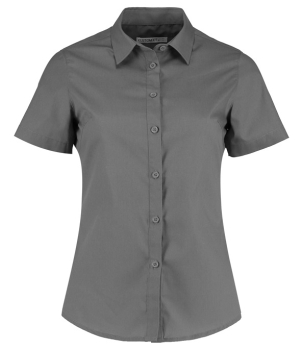 K241 Kustom Kit Ladies Short Sleeve Tailored Poplin Shirt Graphite Grey