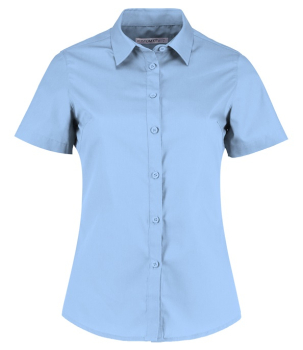 K241 Kustom Kit Ladies Short Sleeve Tailored Poplin Shirt Light Blue