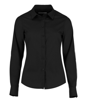 K242 Kustom Kit Ladies Long Sleeve Tailored Poplin Shirt Black