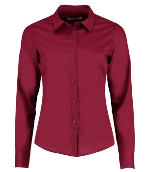 K242 Kustom Kit Ladies Long Sleeve Tailored Poplin Shirt Claret