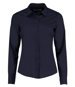 K242 Kustom Kit Ladies Long Sleeve Tailored Poplin Shirt Dark Navy