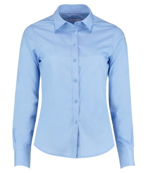 K242 Kustom Kit Ladies Long Sleeve Tailored Poplin Shirt Light Blue