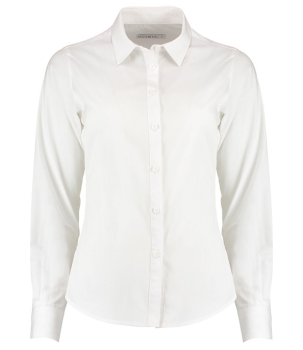 K242 Kustom Kit Ladies Long Sleeve Tailored Poplin Shirt White