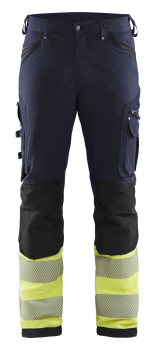 Blaklader Hi vis 4 Way Stretch Trousers Without Nail Pockets Navy Blue/Hi Vis Yellow