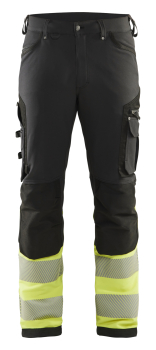 Blaklader Hi vis 4 Way Stretch Trousers Without Nail Pockets Black/Hi Vis Yellow