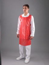 RED POLY APRON 27inch X 42inch ON ROLL (PER 200)