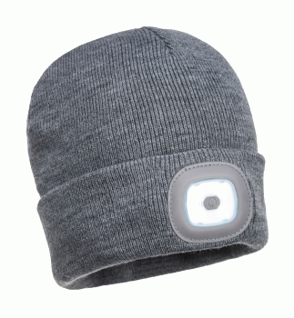 RECHARGEABLE TWIN LED BEANIE GREY