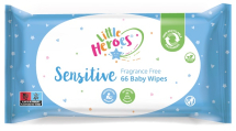 LITTLE HEROES SENSITIVE BABY WIPES 180 X 140MM 66 WIPES