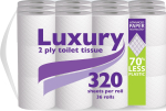 LUXURY 320 2 PLY HOUSEHOLD TOILET ROLLS (36/CASE)