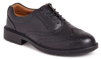 BLACK LEATHER SAFETY LACE UP BROGUE SHOE S:7