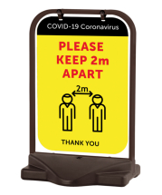 STAND & DOUBLE SIDED PAVEMENT SIGN PLEASE KEEP 2M APART